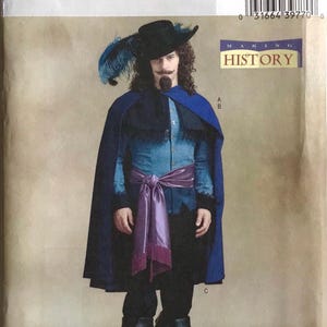 Butterick 4541 Men's Musketeer Costume Cloak, Jacket and sash Making History Sewing Pattern Sizes 34-36-38 or 40-42-44 UNCUT