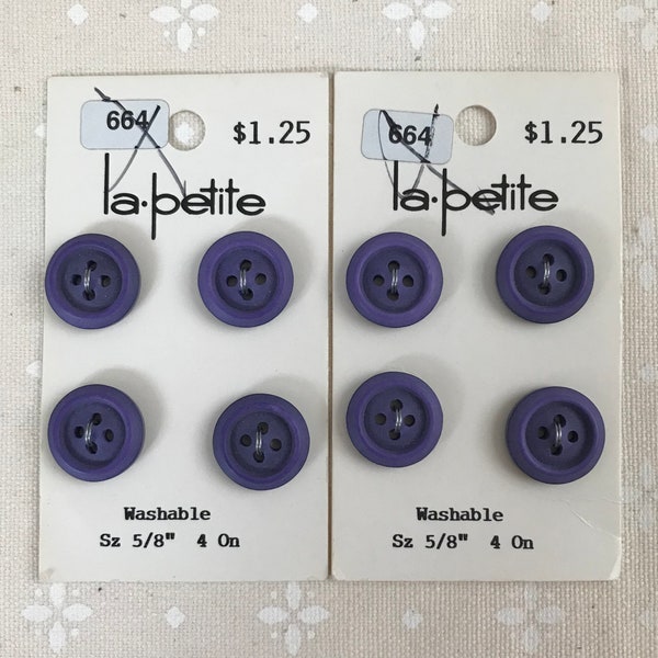 Purple buttons, vintage 5/8 inch, Darker Purple, 8 total 4-hole matte texture by la petite, washable