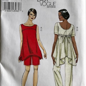 Vogue 8733 Misses&#39; Tunic, Shorts & Pants with Babydoll Flared hem top, elastic waist pants, shorts Easy Sewing Pattern sizes XS-S-M UNCUT