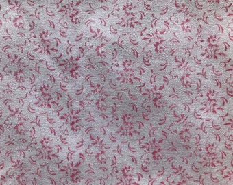 Vintage Calico Small floral print fabric, Pink and white delicate floral, By the yard or 8/9 yard