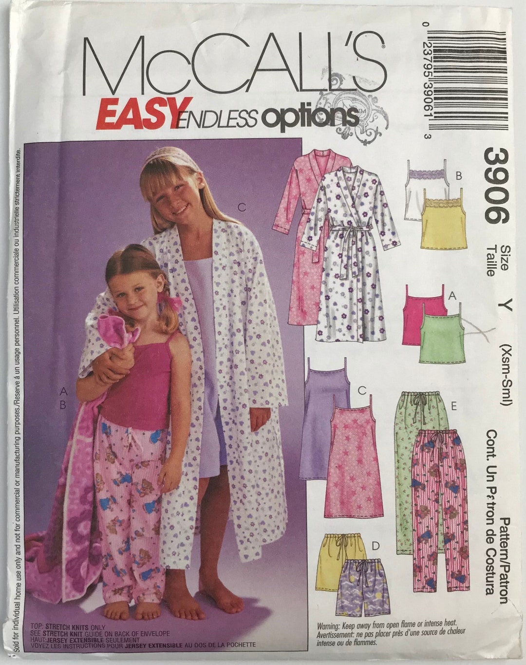 Mccall's 3906 M6225, Girls' Robe, Belt, Tops, Gown, Shorts and Pants ...