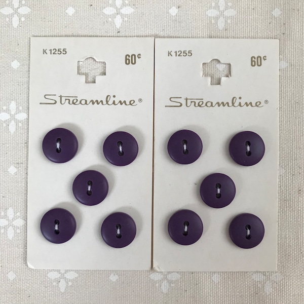 Purple buttons, vintage 1/2 inch, Darker Purple, 10 total 2-hole matte texture by Streamline, washable, small but substantial