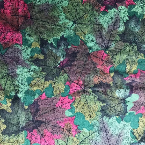 Leaf Print Fabric, maple leaves in Fall colors, large realistic leaves- A VIP Print by Joan Messmore, 1 8/9 yards