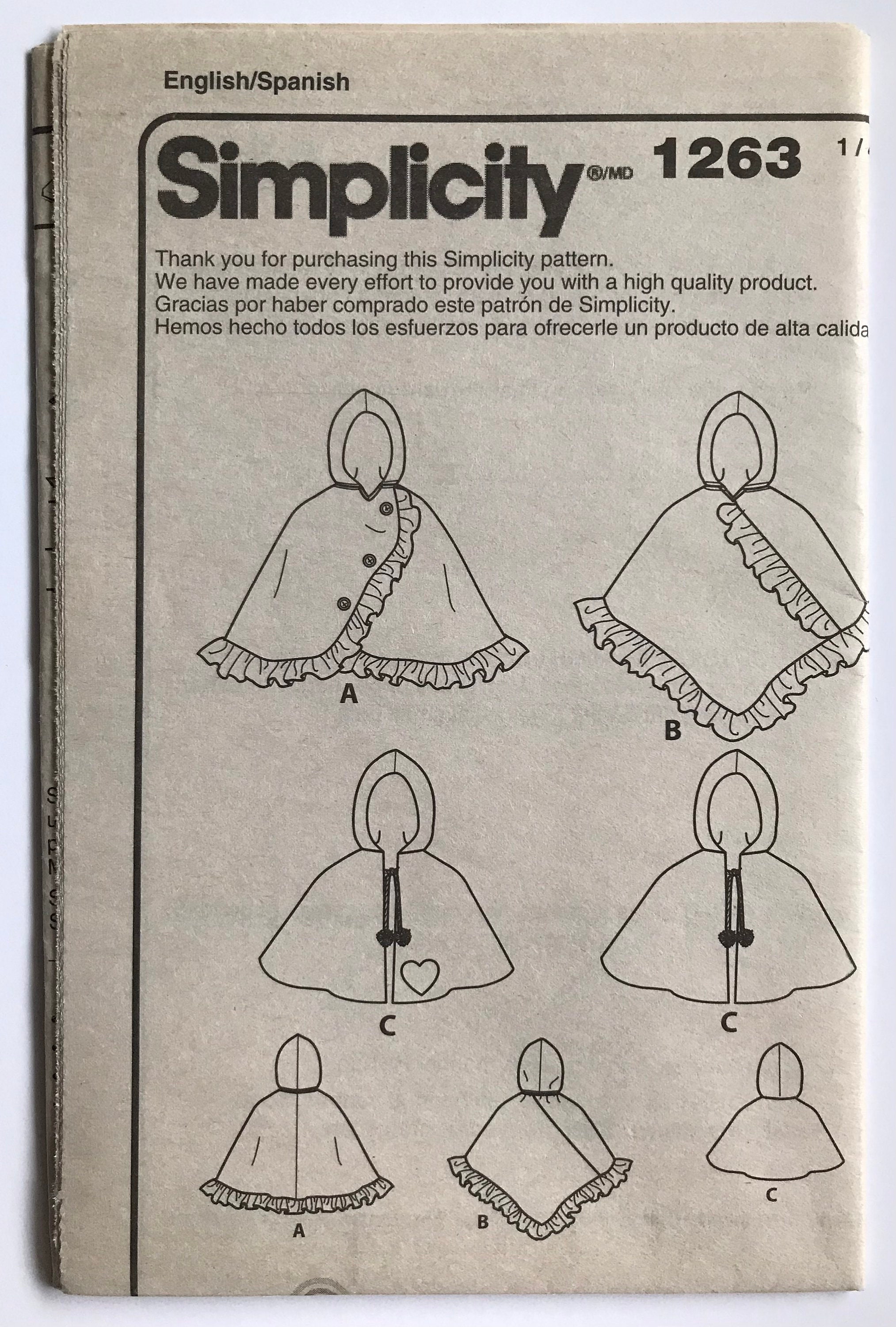 Simplicity 1263 Childs' Poncho & Reversible Cape Sewing