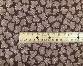 Leaf Fabric quilting fabric, Leaf print cloth in Maple Leaf shape Tonal Brown with white polka dots, 1 yard