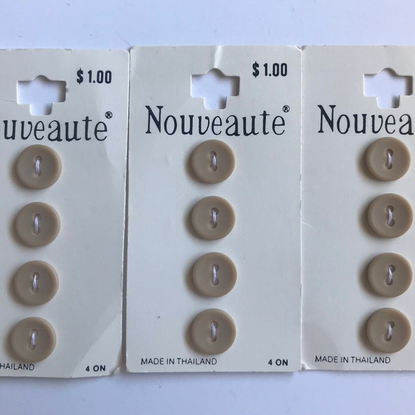 Tan Neutral small buttons- Vintage, 1/2", 12 buttons on three cards by Nouveauté