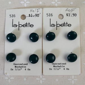 Dark Green shank buttons by la Petite 8 total plastic 7/16 inch diameter, vintage lightweight green shank buttons with subtle faceted edges