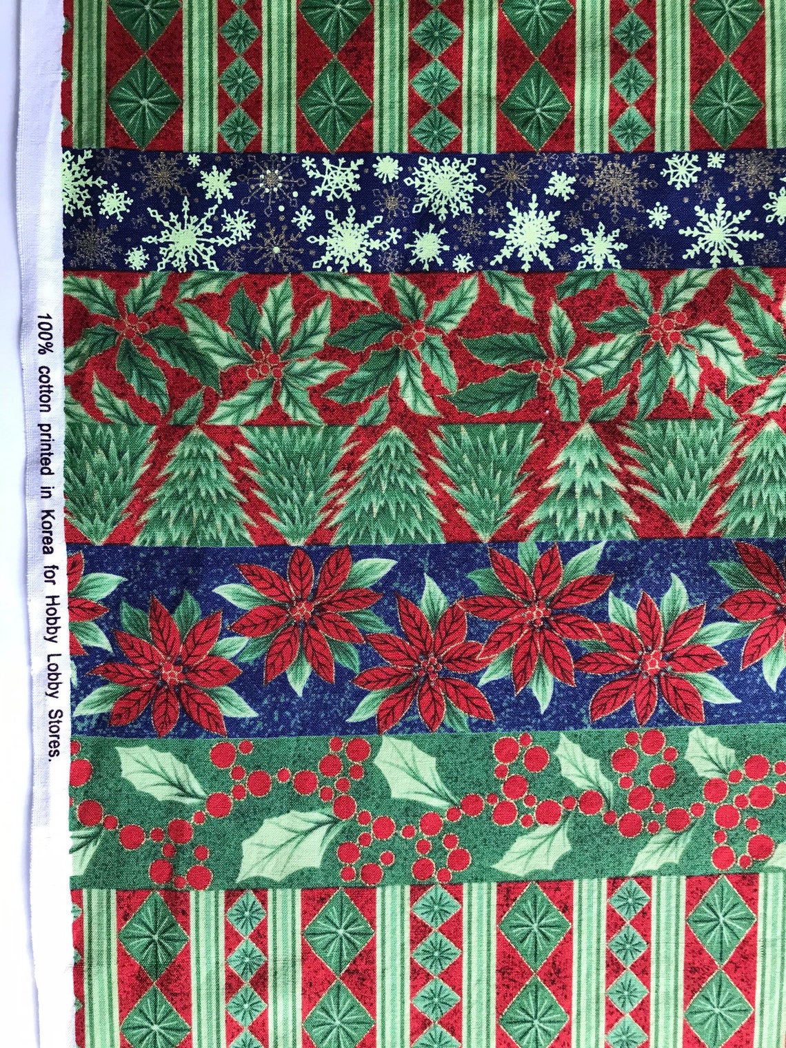 Christmas Print Fabric Stripes by Hobby Lobby 100 Cotton 1 Etsy UK