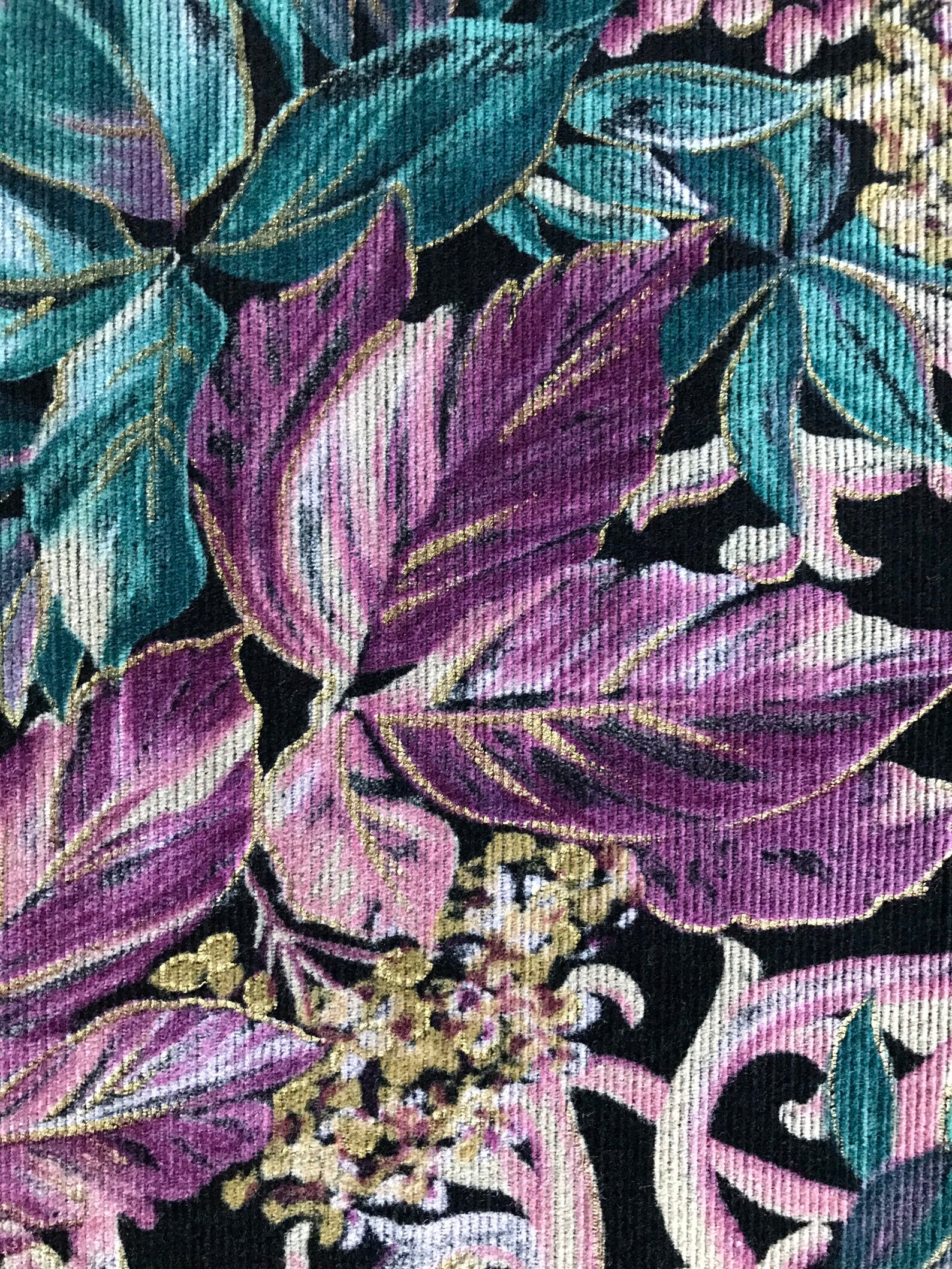 Vintage floral printed corduroy fabric large piece | Etsy