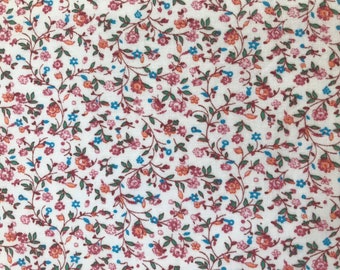 Small Calico Floral Print Fabric, peach, pink, blue tiny flowers on white, Vintage Joan Kessler for Concord Fabrics, 1 generous yard