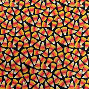Candy Corn quilting Fabric, Halloween, Vintage Spooky fabric Orange Yellow White Candy Corn with black background, by the scant 2 yards