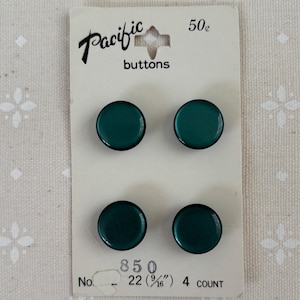 Green small shank buttons Scant 9/16&quot;, a medium to dark shade of green, by Pacific, made in Japan, classic shank buttons