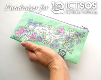 End Human Trafficking Zipper Pouch FUNDRAISER in Mint Green/Lilac - FREE Shipping Handmade in Wichita Zip Purse, Proceeds Donated to ICTSOS