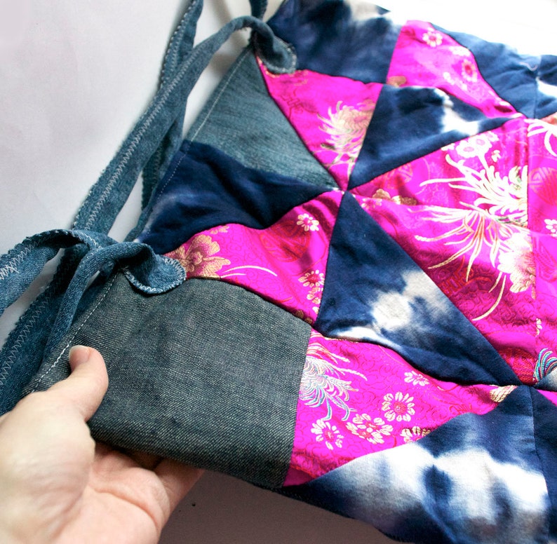 Blue Pink Bombshell One-of-a-kind Patchwork Tote Bag Reclaimed Denim /& Brocade Eco-friendly Market Tote Oversized Purse ready to ship