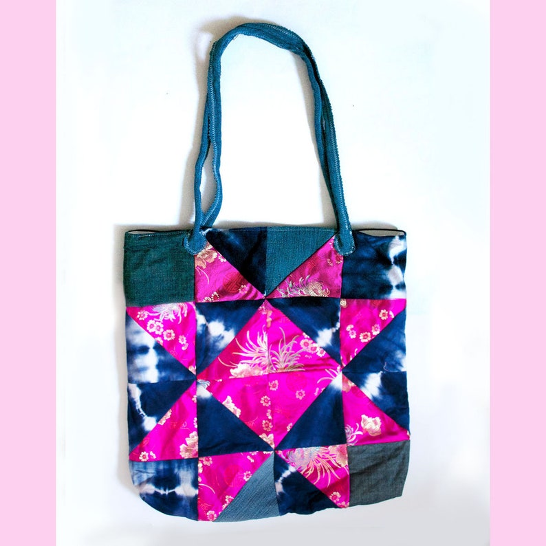 Blue Pink Bombshell One-of-a-kind Patchwork Tote Bag Reclaimed Denim /& Brocade Eco-friendly Market Tote Oversized Purse ready to ship