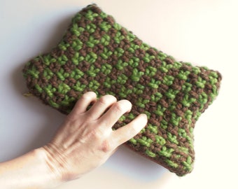 Chonky Wonky Knitted Zipper Pouch - one of a kind zip handbag - canvas lined clutch forest green and brown yarn knit - ready to ship