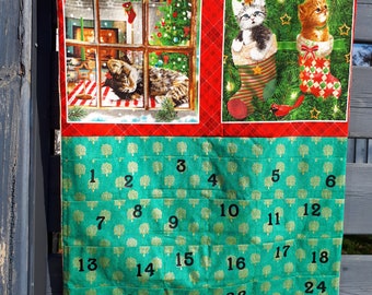 Calendrier de l'Avent en tissu ; Calendrier de Noël à remplir pour chatons ; Calendrier du compte à rebours de Noël en tissu réutilisable