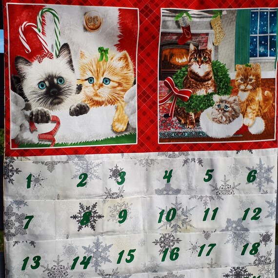 Fabric Advent Calendar Kittens Christmas Fillable Calendar Reusable 