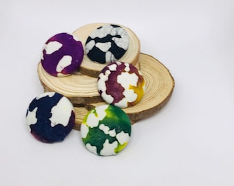 Abstract Tie-Dye Button Earrings, Silver Tone Posts (Size 45)