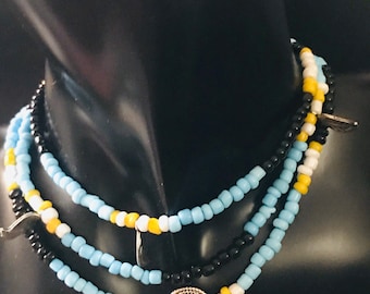 Blue/black/Yellow, Beaded Necklace or Bracelet
