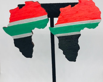 Hand-Painted Africa Stud Earrings | Afrocentric Wooden Jewelry