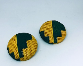 Handmade Sahara Sunset Fabric Button Earrings, Ethnic Jewelry