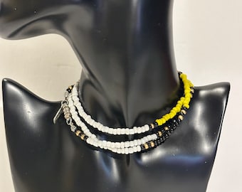 White/Black/Greensish Yellow, Beaded Necklace or Bracelet