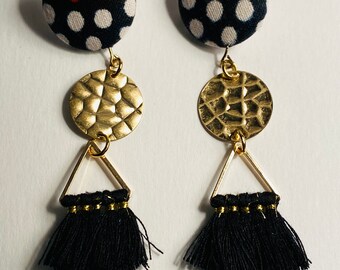 Button Spotted Dangle Earring with Tassel