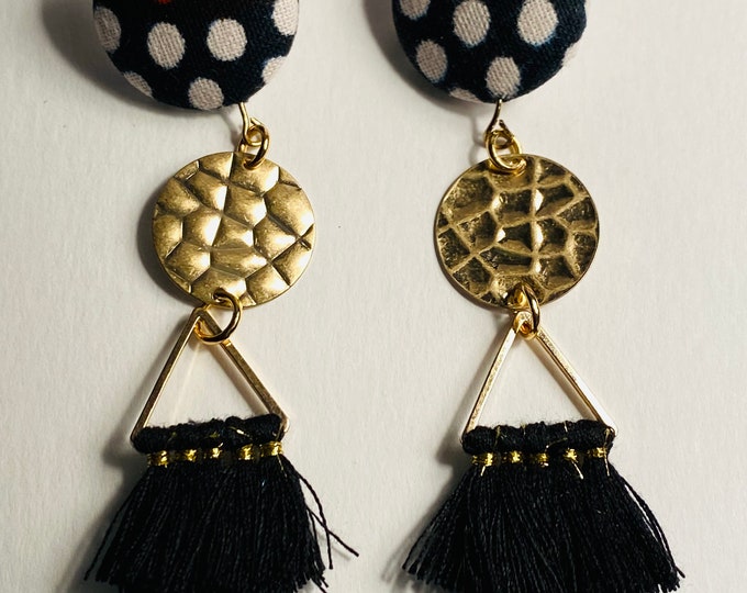 Button Spotted Dangle Earring with Tassel