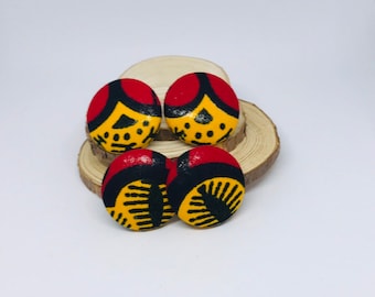 FOSSIL IT IS!!!- Red Yellow and Black Button Earrings