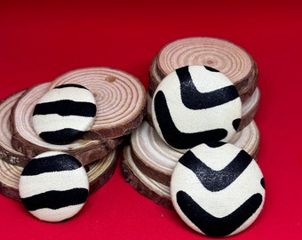 Black & White Fabric Button Earrings