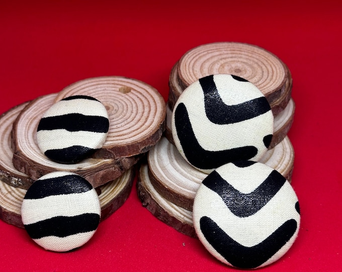 Black & White Fabric Button Earrings