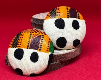 Ankara Wax Fabric Button Earrings - Domino, black white and mutlicolored