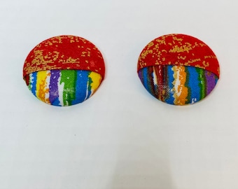 Red/Gold and Multi-Colored Button Earrings