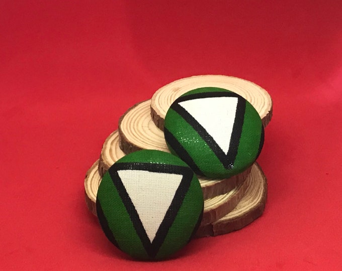 Geometric Green, White and Black - Button Earrings