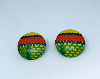 Green/Yellow/Orange Button Earrings
