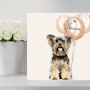 Yorkshire Terrier Birthday Card. Hand made card can be personalised with name and occasion