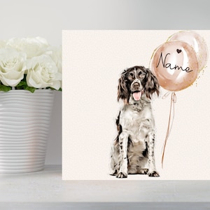 Springer Spaniel Hand Made Birthday / Greetings Card.  Adorable Spaniel with tongue out. Can be personalised with name/occasion in balloon