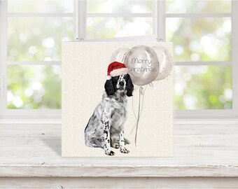 Springer Spaniel Hand Made Christmas Card.  Adorable black & white Spaniel. Can be personalised with name