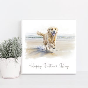 Golden Retriever Hand Made Greetings/Birthday Card with adorable Golden Retriever in Beachscape. Can be personalised with name & or occasion