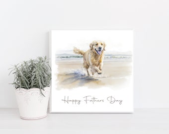Golden Retriever Hand Made Greetings/Birthday Card with adorable Golden Retriever in Beachscape. Can be personalised with name & or occasion