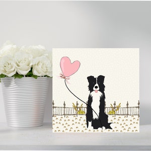 Cute Border Collie Hand Made Greetings Card - Can be personalised with Name in balloon