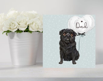 Pug Hand Made Greetings / Birthday Card - can be personalised with name / occasion