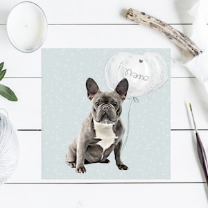 French Bulldog Hand Made Greetings / Birthday Card - can be personalised with name / occasion. Adorable Frenchie with Balloons