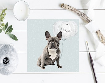 French Bulldog Hand Made Greetings / Birthday Card - can be personalised with name / occasion. Adorable Frenchie with Balloons