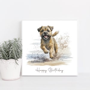 Border Terrier Hand Made Greetings/Birthday Card with adorable Border Terrier in Beach scape. Can be personalised with name and or occasion