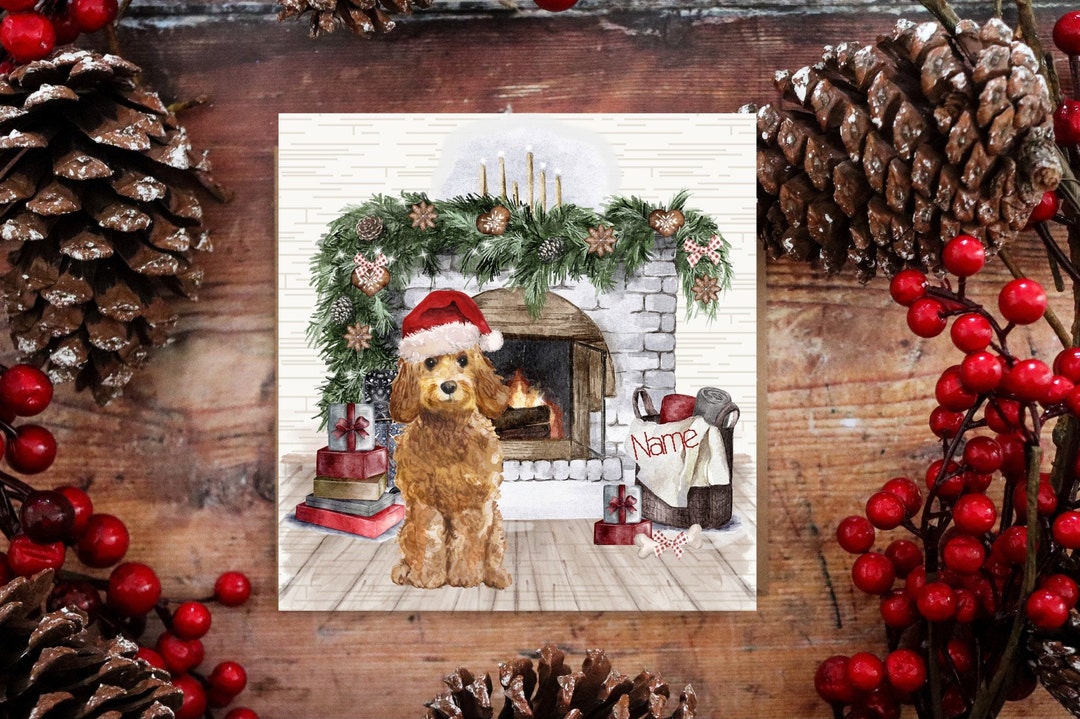 Cockapoo Christmas Card. Cute Cockapoo Cosy Fireplace Scene . Hand Made ...