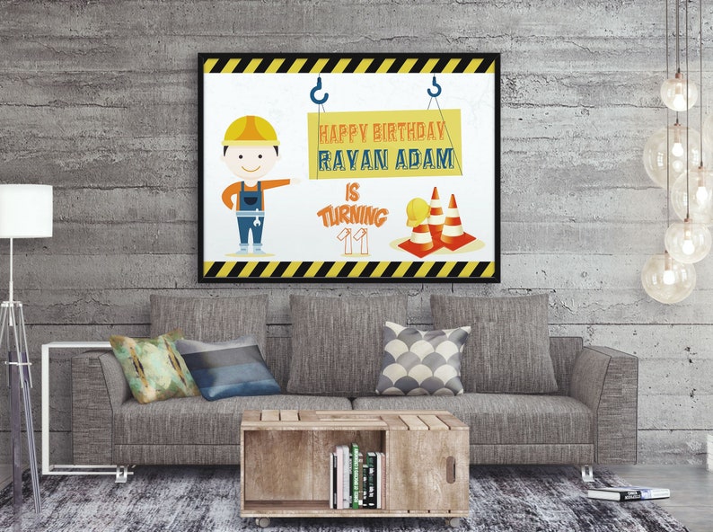Large Custom Construction Birthday Banner Construction Etsy