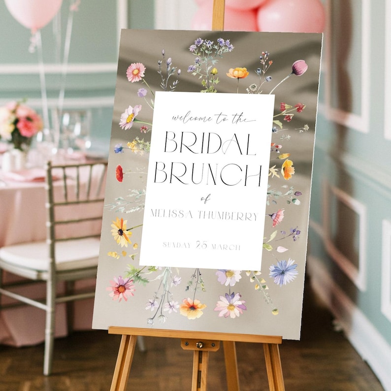 Wildflowers Bridal Shower Sign, Floral Bridal Shower Welcome Sign, Wildflowers Bridal Brunch Sign, Wild Flowers Bridal Decor Silver Mirror