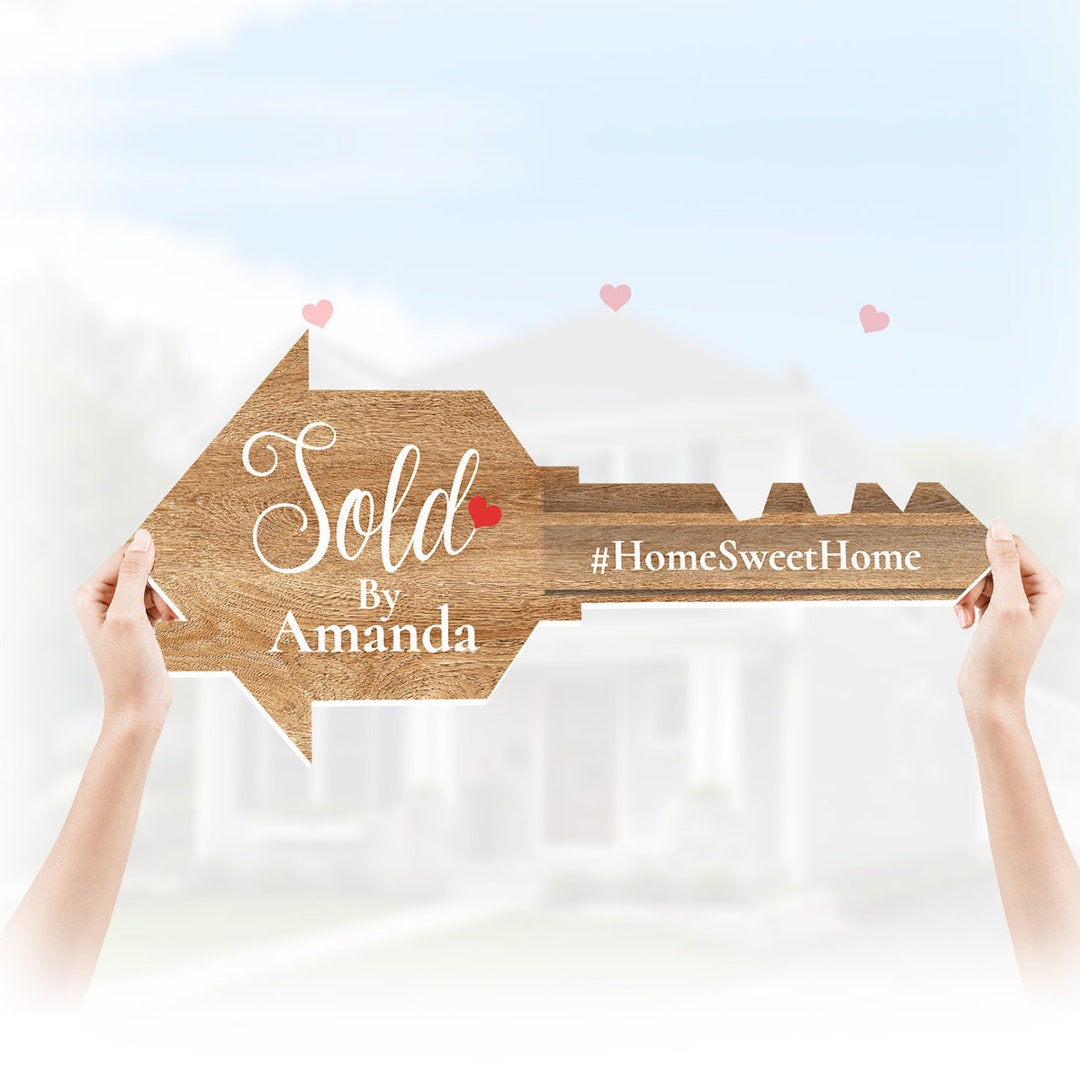 Real Estate Key Sign, Custom Realtor Key Prop Cut Out. Real Estate Sold